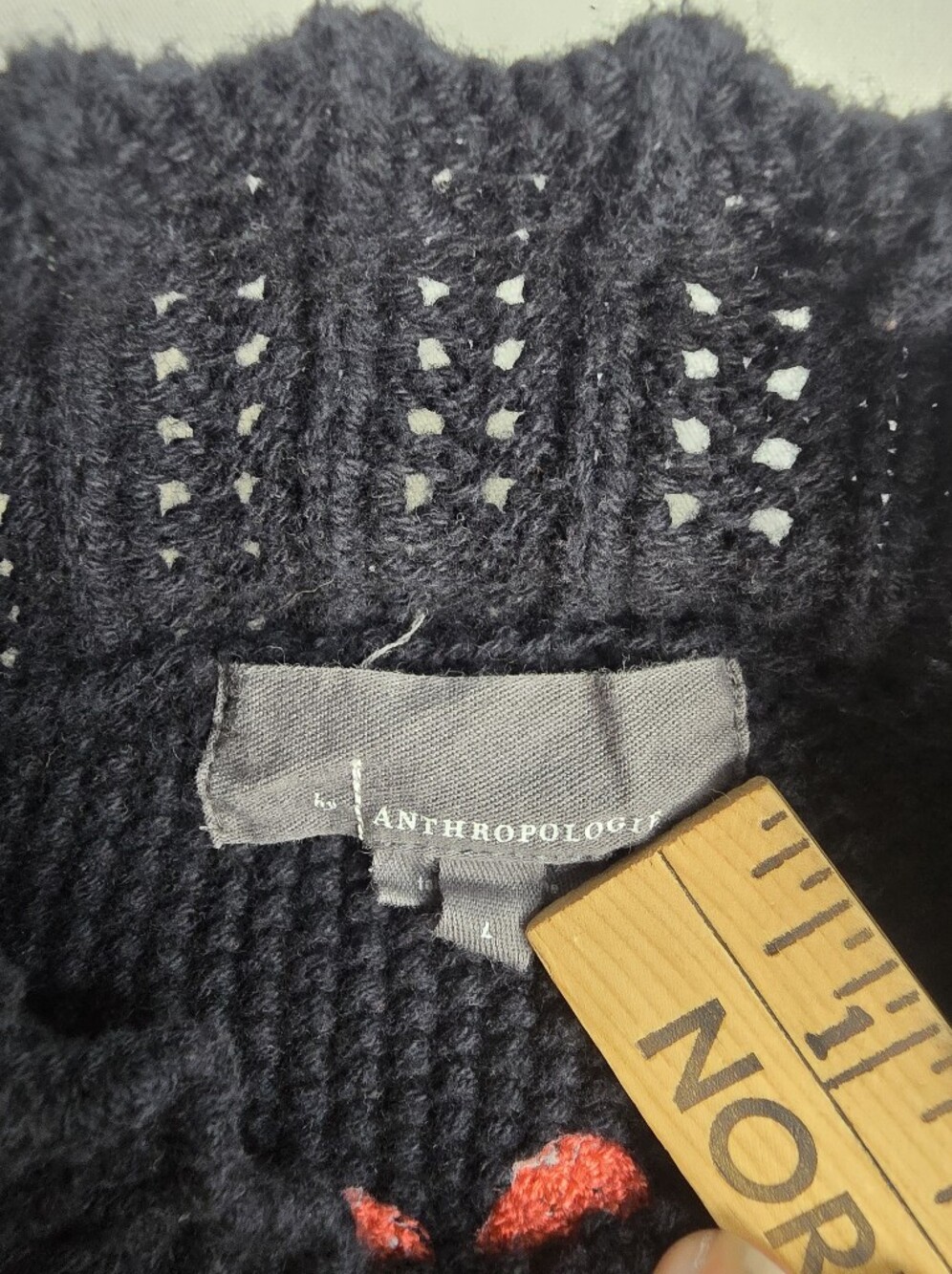 Anthropologie Black Multicolor Heart Sweater Mock Neck Chunky Knit Hearts - Picture 3 of 6